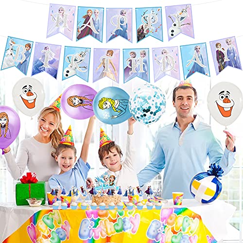 Babioms 26Pcs Globos Congelados, Cupcake Topper, Themed Decoraciones de Fiesta Globo de Látex Party Supplies Pancarta de “HAPPY BIRTHDAY” Suministros