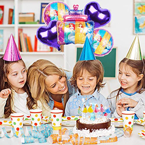 Babioms 29Pcs Globo de Papel de Aluminio, Adorno de Torta, Cumpleaños Globos Globo de Papel de Aluminio Globo de aire Decoración de Cumpleaños para Niños,Globo Princesa