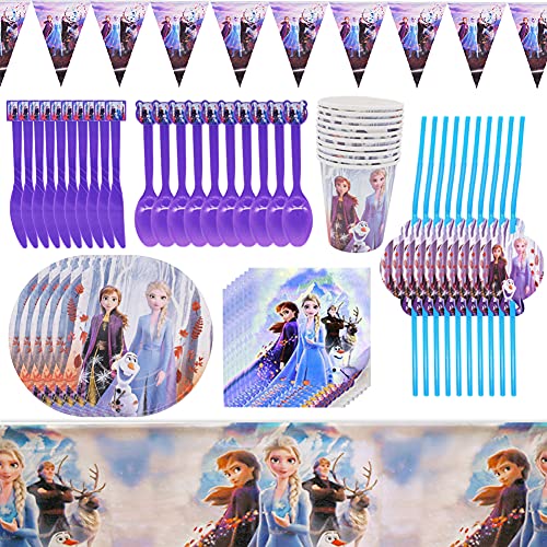 Babioms 72Pcs Cumpleaños Vajilla, Plato, Servilleta de Papel, Cuchillo, Tenedor, Taza, Mantel, Pajas, Banderín, Vajilla de Fiesta - 10 personas