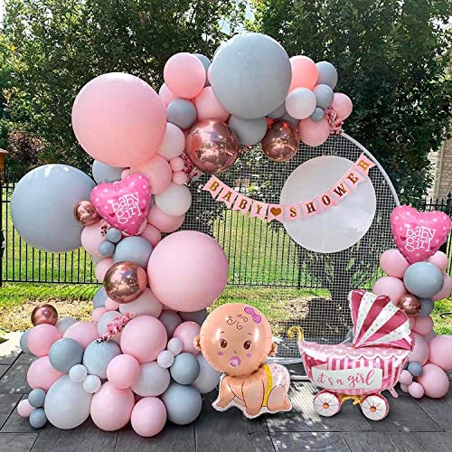 Baby Shower Decoración,Owinus Baby Shower Niña Globos de Baby Shower:Baby Girl,Globos de Látex Rosado Gris.