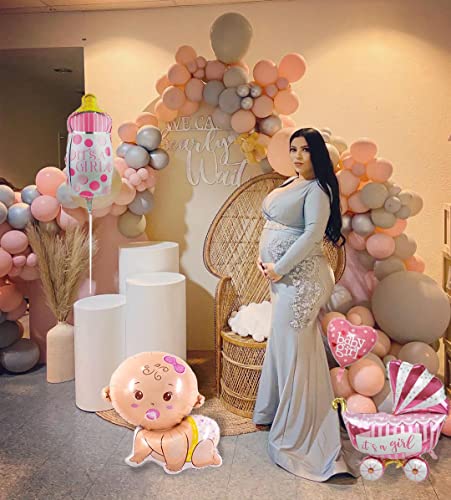 Baby Shower Decoración,Owinus Baby Shower Niña Globos de Baby Shower:Baby Girl,Globos de Látex Rosado Gris.