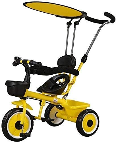 Baby Trike Children Bic, Children's Child Bike Cochecito de bebé multifunción con visera solar con valla de seguridad Cómoda espalda Adecuado para niños de 1-2-3-5-6 (Color: Amarillo) Happy house