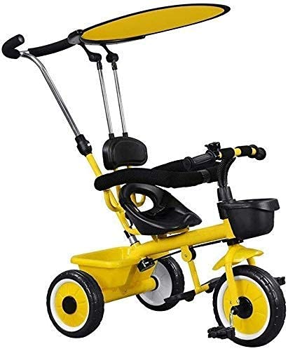 Baby Trike Children Bic, Children's Child Bike Cochecito de bebé multifunción con visera solar con valla de seguridad Cómoda espalda Adecuado para niños de 1-2-3-5-6 (Color: Amarillo) Happy house