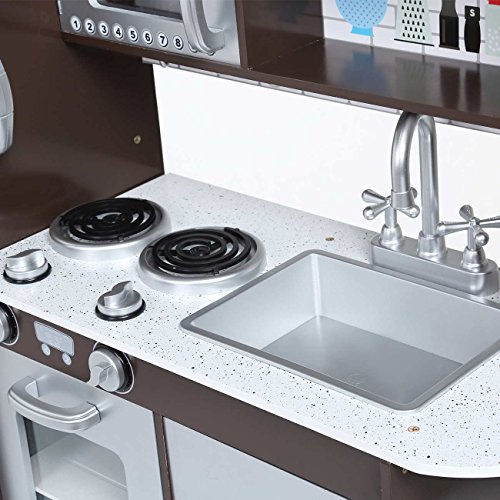 Baby Vivo Cocina de Juguete de Madera Microondas Niños Infantil Horno y Estufa Lavabo Pizarra - Toni in Marrón