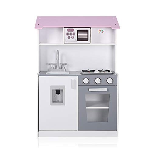 Baby Vivo Cocina de Juguete y Casa de Muñecas 2en1 Microondas 3 Niveles de Madera Niños Infantil Horno Lavabo Cocinita - Mira