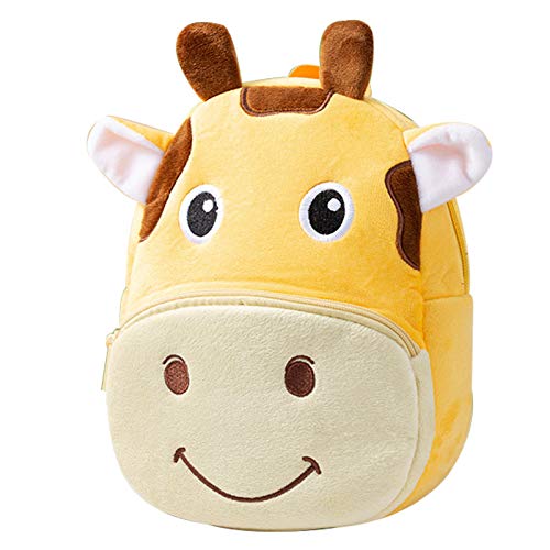 BAIGIO Mochila Infantil Kindergarten,Pequeñas Mochilas Bolsas Escolares de Dibujos Animados Animales para Niñas Primaria 3D Suave Mochila de Felpa Bebe Guarderia Preescolar para 2-4 Años (Jirafa)