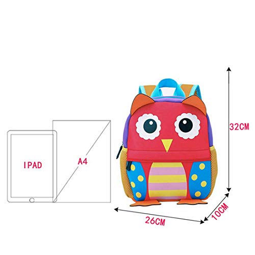 BAIGIO Mochila Infantil Kindergarten,Pequeñas Mochilas Bolsas Escolares de Dibujos Animados Animales para Niñas Primaria Linda Bolso Bebe Guarderia Preescolar para 2-7 Años (Búho, 26 * 10 * 32cm)