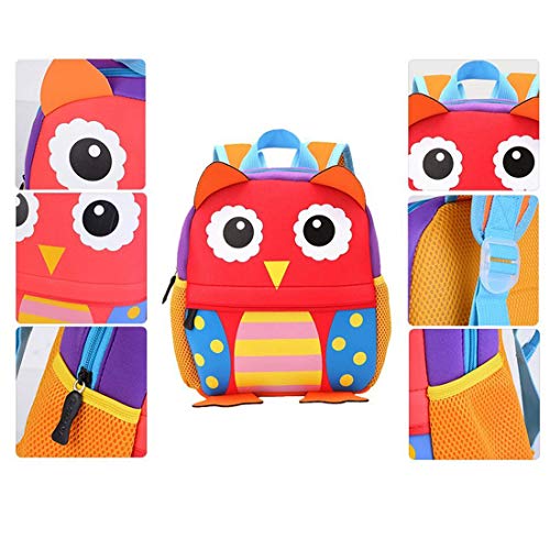 BAIGIO Mochila Infantil Kindergarten,Pequeñas Mochilas Bolsas Escolares de Dibujos Animados Animales para Niñas Primaria Linda Bolso Bebe Guarderia Preescolar para 2-7 Años (Búho, 26 * 10 * 32cm)