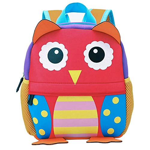 BAIGIO Mochila Infantil Kindergarten,Pequeñas Mochilas Bolsas Escolares de Dibujos Animados Animales para Niñas Primaria Linda Bolso Bebe Guarderia Preescolar para 2-7 Años (Búho, 26 * 10 * 32cm)