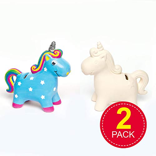 Baker Ross AG696 Huchas de Cerámica Unicornio (Paquete de 2) para niños para Artes y Manualidades