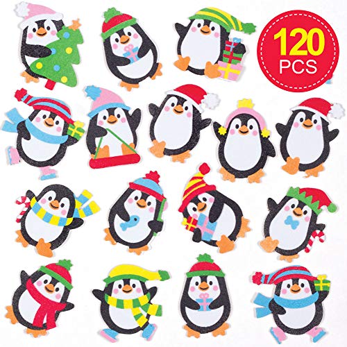 Baker Ross AT292 Pegatinas Pingüinos de espuma (Pack de 120) para manualidades navideñas infantiles