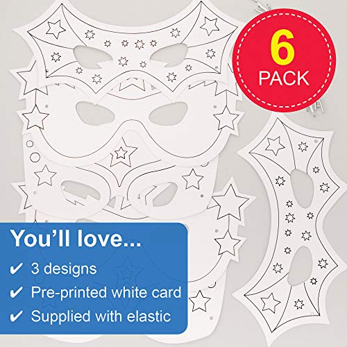 Baker Ross Caretas Máscaras de Superhéroe para Colorear. Manualidades Perfectas para Fiestas de Disfraces Infantiles (Pack de 6)