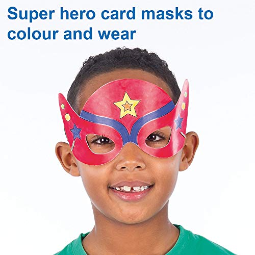 Baker Ross Caretas Máscaras de Superhéroe para Colorear. Manualidades Perfectas para Fiestas de Disfraces Infantiles (Pack de 6)