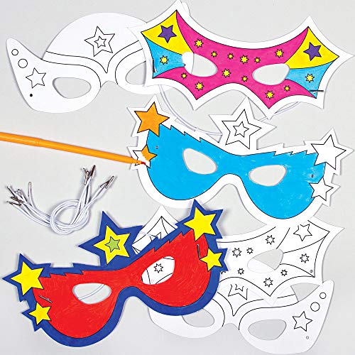 Baker Ross Caretas Máscaras de Superhéroe para Colorear. Manualidades Perfectas para Fiestas de Disfraces Infantiles (Pack de 6)