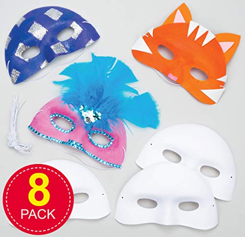 Baker Ross EV1246 Kit Máscaras Para Decorar (Pack de 8) Manualidades para decorar y llevar en fiestas o disfrazarse