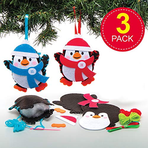 Baker Ross Kits Costura Decoración Pingüino (Pack de 3) para Manualidades y Decoraciones Navideñas