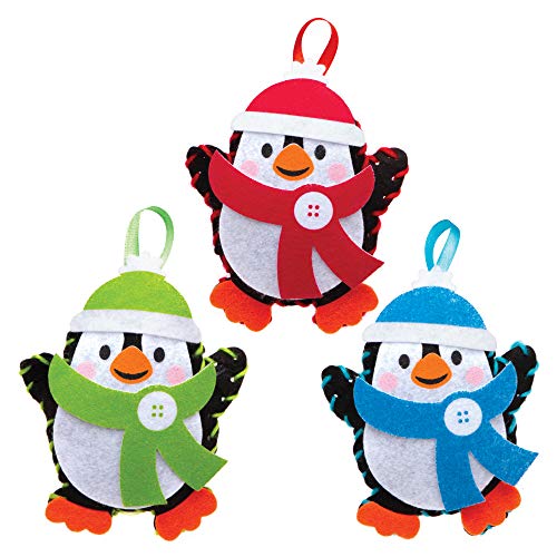 Baker Ross Kits Costura Decoración Pingüino (Pack de 3) para Manualidades y Decoraciones Navideñas