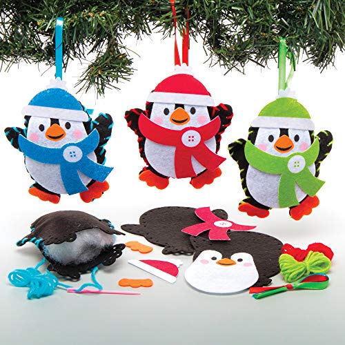 Baker Ross Kits Costura Decoración Pingüino (Pack de 3) para Manualidades y Decoraciones Navideñas