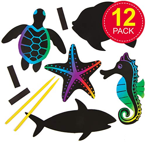 Baker Ross Kits de imanes de frigorífico para rascar con animales marinos que los niños pueden crear, personalizar y exhibir como manualidades scratch art veraniegas (pack de 12).