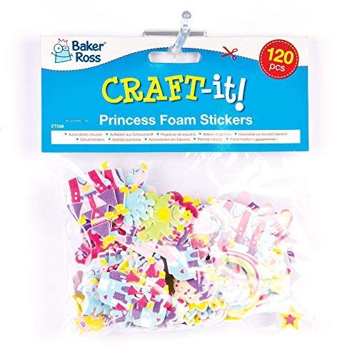 Baker Ross- Pegatinas de Espuma con Diseños de Princesa (Pack de 120) para Decorar Tarjetas, Cuadernos, Manualidades y Collages Infantiles