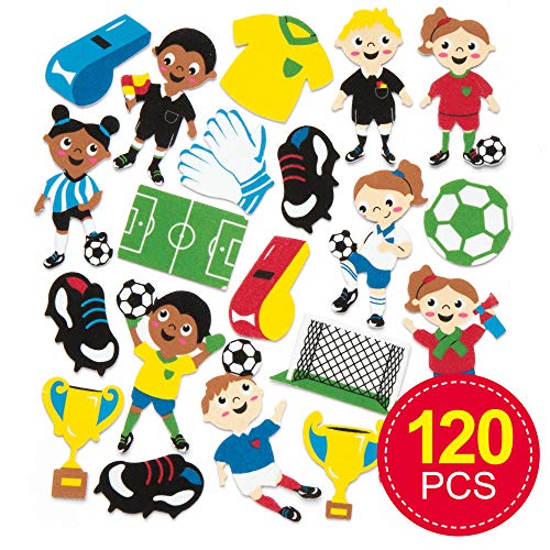 Baker Ross- Pegatinas de Espuma con Motivos futbolísticos (Pack de 120) para Que los niños decoren Manualidades, Tarjetas y Libros de Recortes