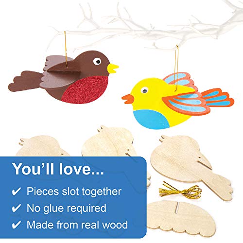 Baker Ross Proyecto de artesanía de pájaros de madera en 3D - Ideal para manualidades, regalos, recuerdos y más para niños (paquete de 6)