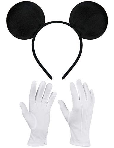 Balinco Diadema color negro con orejas del ratón Micky Mouse + guantes blancos - Para niños y adultos