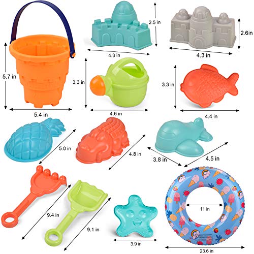 balnore 20 Piezas Juguetes de Nieve, Juguetes de Playa para niños, Juego de Juguetes de Playa y Arena para niños con moldes de Bucket Castle y Bolsa de Malla Material plastico Blando