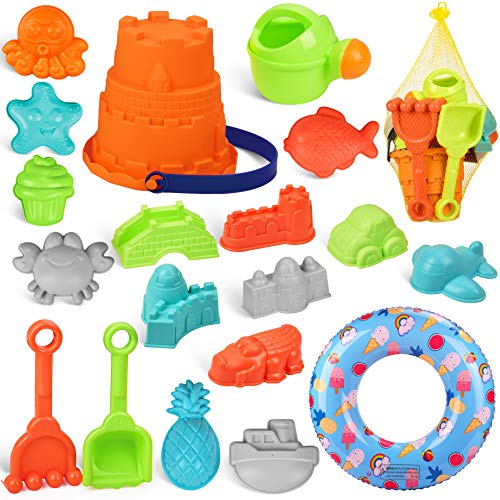 balnore 20 Piezas Juguetes de Nieve, Juguetes de Playa para niños, Juego de Juguetes de Playa y Arena para niños con moldes de Bucket Castle y Bolsa de Malla Material plastico Blando