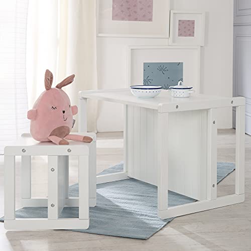 Banco para niños roba estilo rustico en blanco, utilizable tambien como banco a dos alturas o como mesa.