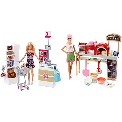 Barbie Muñeca Vamos Al Supermercado, Accesorios Muñeca, Regalo para Niñas Y Niños 3 9 Años, Color/Modelo Surtido + Quiero Ser Pizza Chef, Muñeca Y Accesorios De Juguete, Color/Modelo Surtido