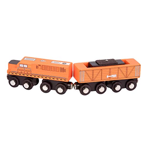 Battat BT2638Z Locomotora & Freight Cars – Juego de Tren de Juguete clásico de Madera con Locomotora y Coches para niños y coleccionistas de 3 años y más (6 Unidades), Amarillo, Naranja y Negro