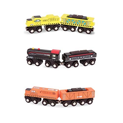 Battat BT2638Z Locomotora & Freight Cars – Juego de Tren de Juguete clásico de Madera con Locomotora y Coches para niños y coleccionistas de 3 años y más (6 Unidades), Amarillo, Naranja y Negro