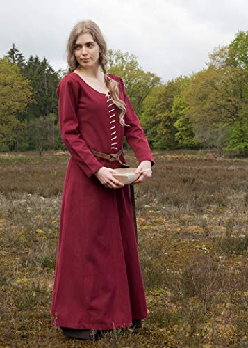 Battle-Merchant - Vestido Medieval Cotehardine AVA con cordón - Manga Larga - Ideal para Larp Vikingo - Granate - M