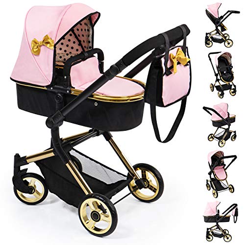 Bayer Design 18490Aa, Cochecito de Muñecas, Carro Neo Vario, Combolsa, Convertible, Plegable, Ajustable, Rosa, Oro, Color