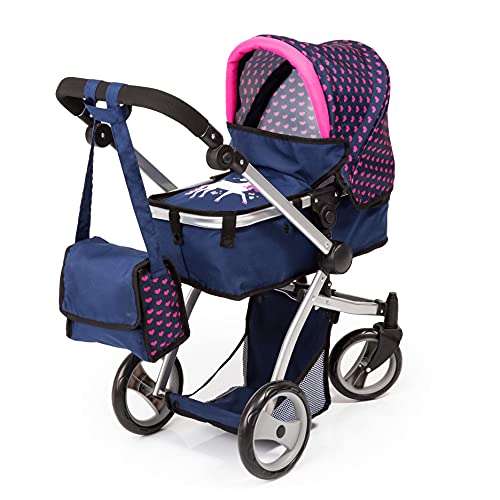 Bayer Design Cochecito Grandes, Carrito para muñeca Combi Milano, Altura Ajustable, Mega Set con Muchos Accesorios, Cuna de Viaje, Bolso de Bandolera y Mucho más, Color Azul, Rose (18354AC)