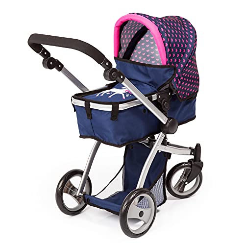 Bayer Design Cochecito Grandes, Carrito para muñeca Combi Milano, Altura Ajustable, Mega Set con Muchos Accesorios, Cuna de Viaje, Bolso de Bandolera y Mucho más, Color Azul, Rose (18354AC)