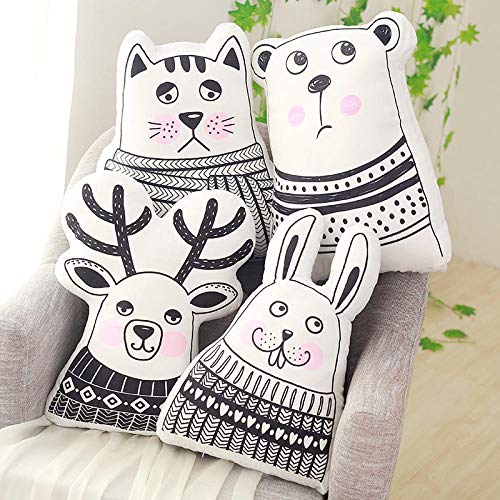 BBSJX Almohada de Animales de Estilo nórdico de Dibujos Animados Oso de Peluche Gato Ciervo Conejo Cojín de Felpa Cojín Regalos de San Valentín 45Cm_1