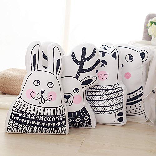 BBSJX Almohada de Animales de Estilo nórdico de Dibujos Animados Oso de Peluche Gato Ciervo Conejo Cojín de Felpa Cojín Regalos de San Valentín 45Cm_1