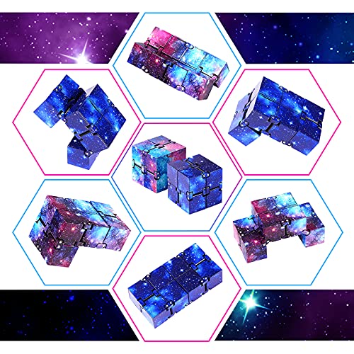 BBTO 2 Juguetes de Cubo Infinito Bloques Mágicos Mini Cubos Fidget de Dedos Herramienta Sensorial Herramienta Fidget para Aliviar Estrés Ansiedad Suministro de Juego, Estilos de Cielo Estrellado