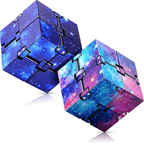 BBTO 2 Juguetes de Cubo Infinito Bloques Mágicos Mini Cubos Fidget de Dedos Herramienta Sensorial Herramienta Fidget para Aliviar Estrés Ansiedad Suministro de Juego, Estilos de Cielo Estrellado