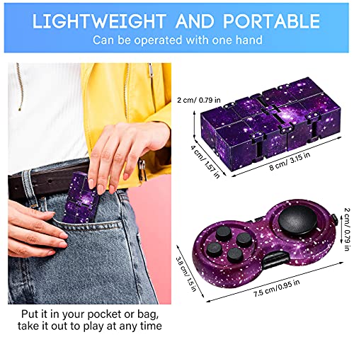 BBTO Set de Juguete de Cubo Infinito y Juguete Fidget de Almohadilla, Controlador de Almohadilla Fidget de Cielo Estrellado Morado Juguete para Aliviar Ansiedad Matar Tiempo para Adultos