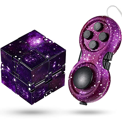 BBTO Set de Juguete de Cubo Infinito y Juguete Fidget de Almohadilla, Controlador de Almohadilla Fidget de Cielo Estrellado Morado Juguete para Aliviar Ansiedad Matar Tiempo para Adultos