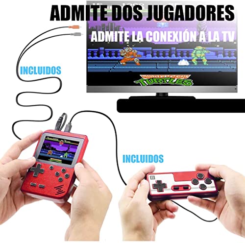 BCM Consola 400 Juegos Clasicos Portátil con Mado Dos Jugadores Pantalla 3" Color Salida TV Niño Adultos ROJA