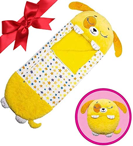 beautgreen - Almohada para jugar y saco de dormir para niños, almohada de animales de dibujos animados para siesta, divertido saco de dormir, diseño de cachorro amarillo de sorpresa (3-6 años)