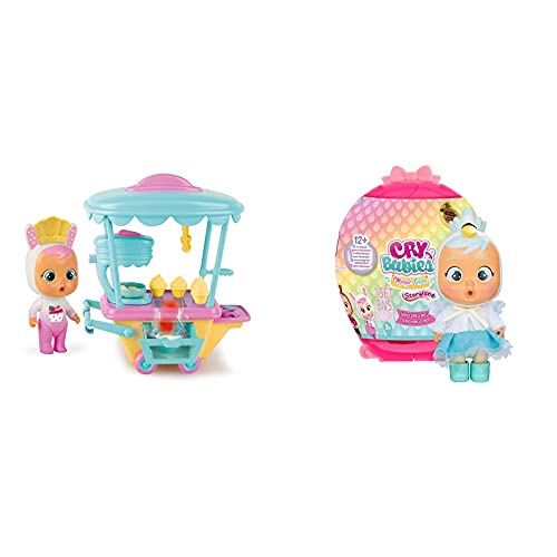 BEBÉS LLORONES LÁGRIMAS MÁGICAS Carrito De Coney Mini Muñeca Y Su Carrito De Pastelería + Dress Me Up Muñeca Sorpresa Coleccionable Que Llora Y con Ropa A Vestir, Juguete para Niñas Y Niños 3-9 Años