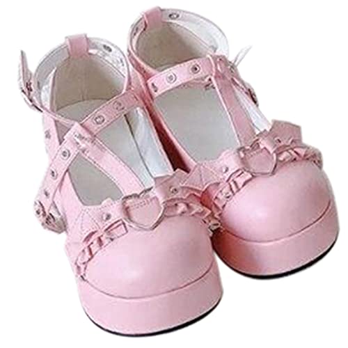 Beiyasi Mujeres Plataforma Cuñas Zapatos INS Caliente Cosplay Lolita Mujeres Japonesas Bombas Kawaii Angel Bat Pumps Cosplay Zapatos de Vestir Zapatos Lolita Negro