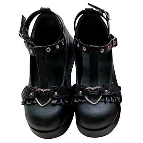 Beiyasi Mujeres Plataforma Cuñas Zapatos INS Caliente Cosplay Lolita Mujeres Japonesas Bombas Kawaii Angel Bat Pumps Cosplay Zapatos de Vestir Zapatos Lolita Negro