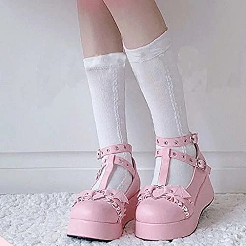 Beiyasi Mujeres Plataforma Cuñas Zapatos INS Caliente Cosplay Lolita Mujeres Japonesas Bombas Kawaii Angel Bat Pumps Cosplay Zapatos de Vestir Zapatos Lolita Negro