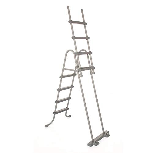 BESTWAY 58331 - Escalera para Piscina Desmontable de 122 cm Gris con Marcos de Metal y 9 Grandes Peldaños con Sistema de Seguridad para Niños Fácil Montaje